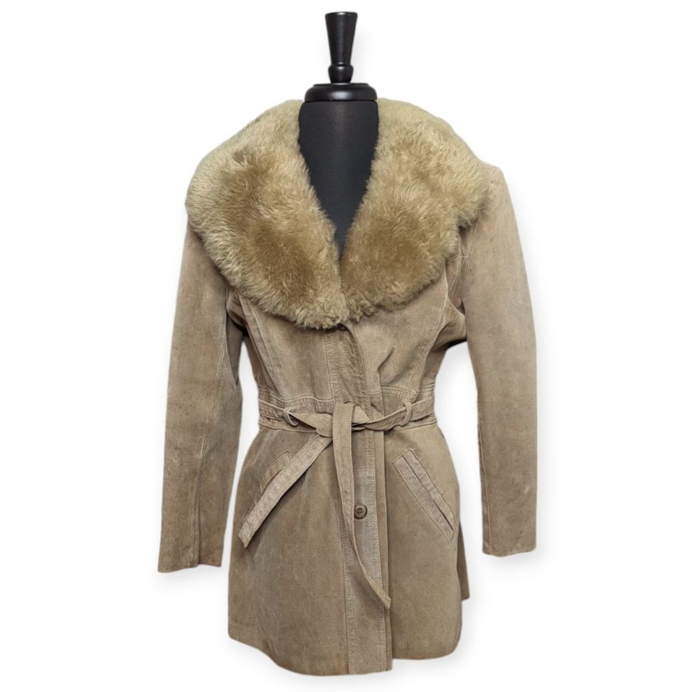 Vintage 70s Tan Faux Leather & Faux Fur Jacket Si… - image 1